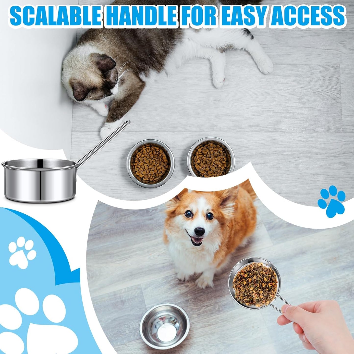 Qinyoung 3 Pack 1/2 Dog Cat Food Stainless Steel Scoop Cup Food Measuring Cup with Handle Portion Control for Dog Cat Bird