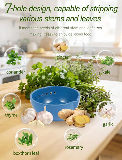 Herb Stripper & Garlic Grater, 2-In-1 7-Hole Design Herb Stripper Bowl, Built-in Garlic Grater Plate for Kale, Chard, Collard Greens, Thyme, Basil, Rosemary (Red)