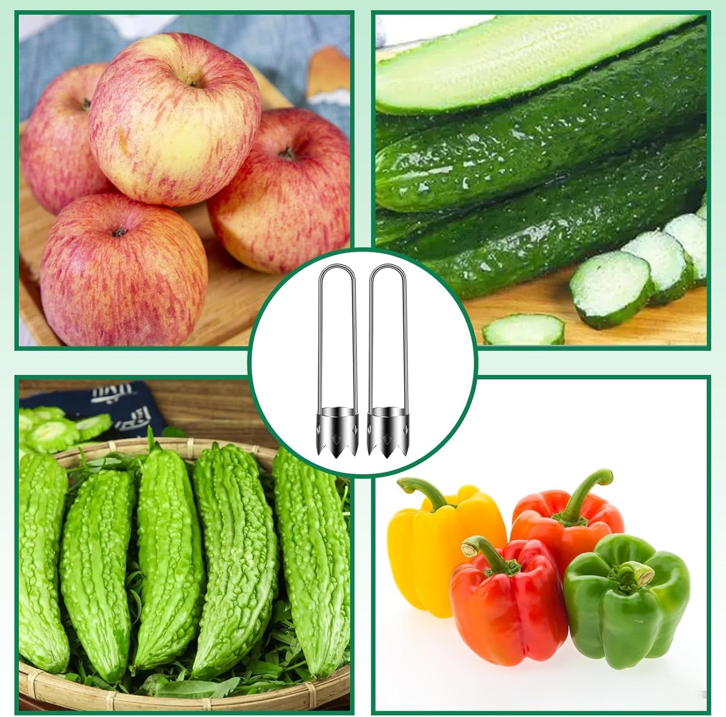 Apple Corer, 2PCS Pepper Seed Corer Remover Set with Serrated Edge, Multifunctional Fruit & Vegetable Corer Tool for Pepper, Pineapple, Pear, Cucumber, Kitchen Gadgets with Hanging Hole