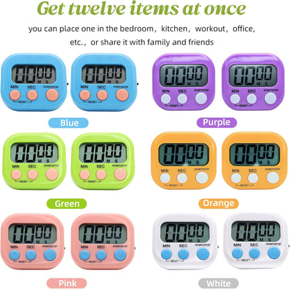 6 Pack Multi-Function Electronic Timer - Kitchen Timer,Magnetic Digital Timers,Big LCD Display, ON/Off Switch,Extensively Use in Cooking,Gym, Meeting, Classroom,Kitchen,Study,Work,Outdoor Activities