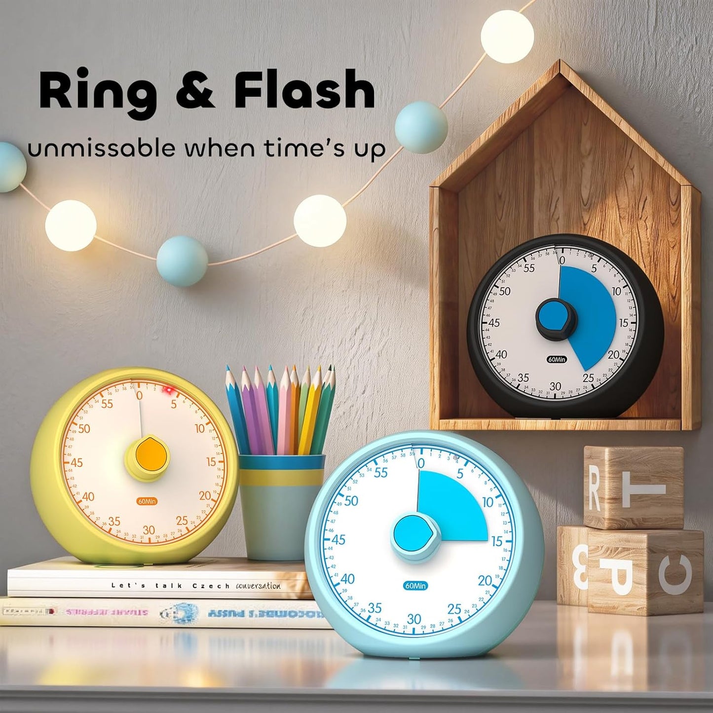 Conchstar Visual Timer for Kids 60-Minute - Countdown Timer with Optional Alarm, Focus Tool for ADHD & Autism, Time Management for Homework, Chores, Office, Kitchen, Teaching & Study Routines (Orange)