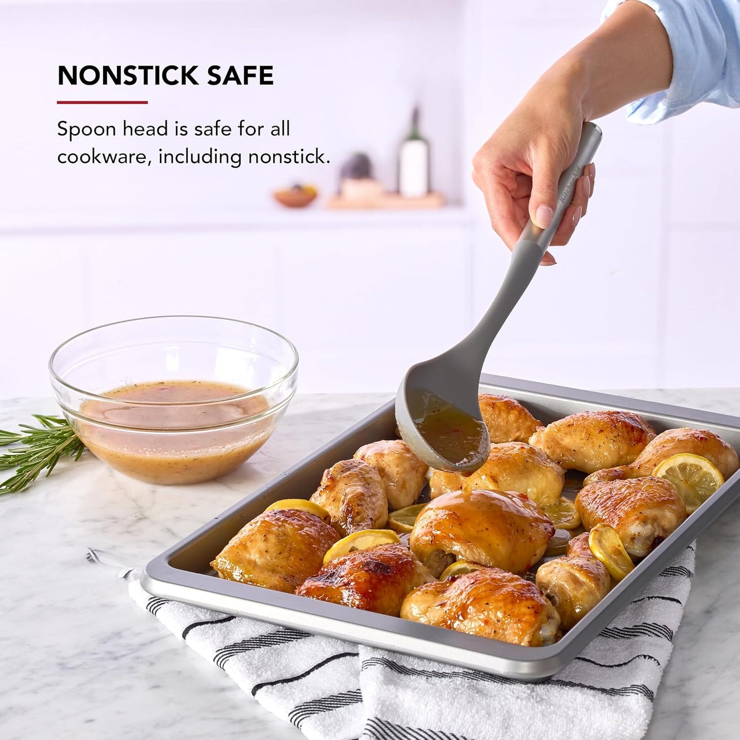 KitchenAid Spoon Spatula with Curved Edges and Stainless Steel Handle, Nonstick Safe, Durable, Dishwasher Safe