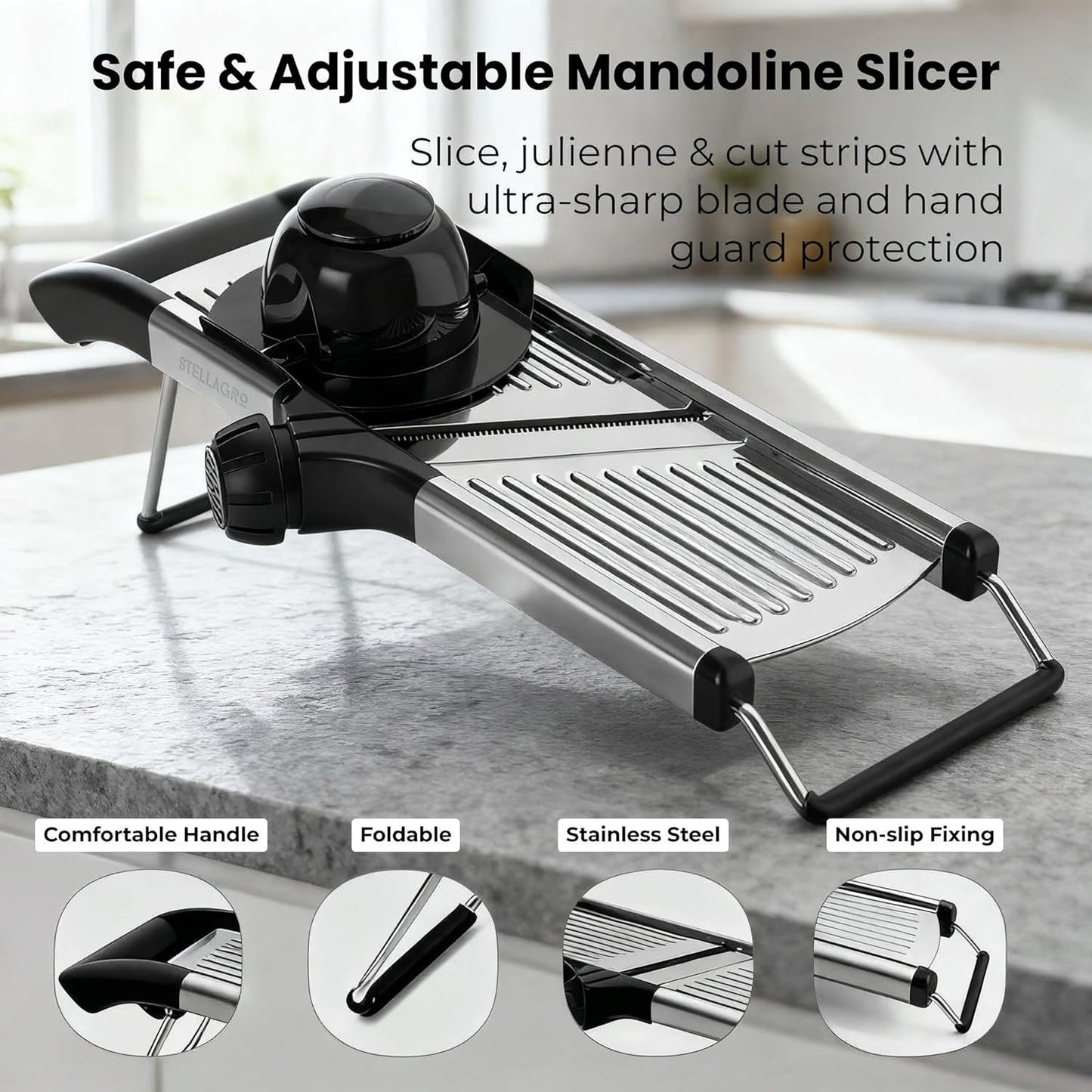 Professional Mandoline Slicer for Kitchen, Adjustable Vegetable Slicer Stainless Steel Mandoline Food Slicer with Julienne Cutter, Safe Vegetable Slicer