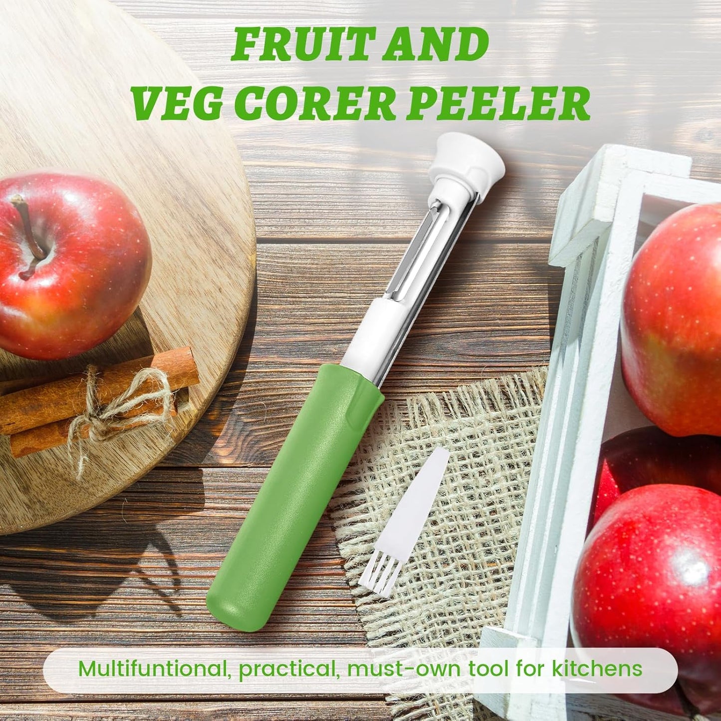 Red Apple Corer and Peeler, Multi Functional Apple Corer for Bell Peppers Pears,Stainless Steel 2-In-1 Household Kitchenware, Plastic-Handle,Fruit and Vegetable Peeling Tool,Christmas Halloween Gifts