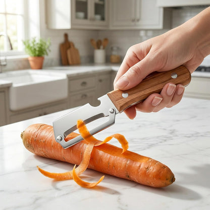 2026New Multi-function Vegetable Peeler, Kitchen Multi-function Stainless Steel Thickened Fruit Peeler Knife with Wooden Handle 2-1Suitable for Peeling Vegetable Fruits (2PCS)