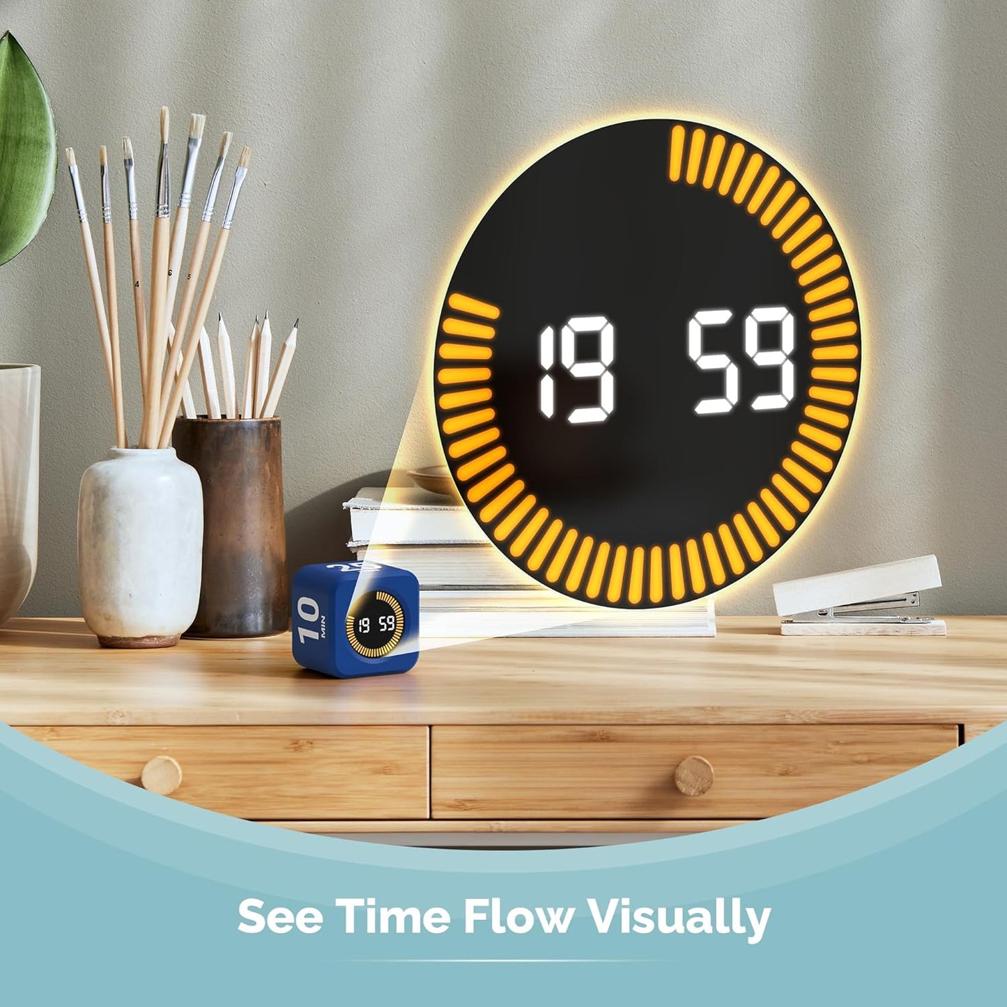 KADAMS Pomodoro Cube Timer Productivity Visual Timer - 5/10/25/50 Min Rotating Countdown (1, Green)