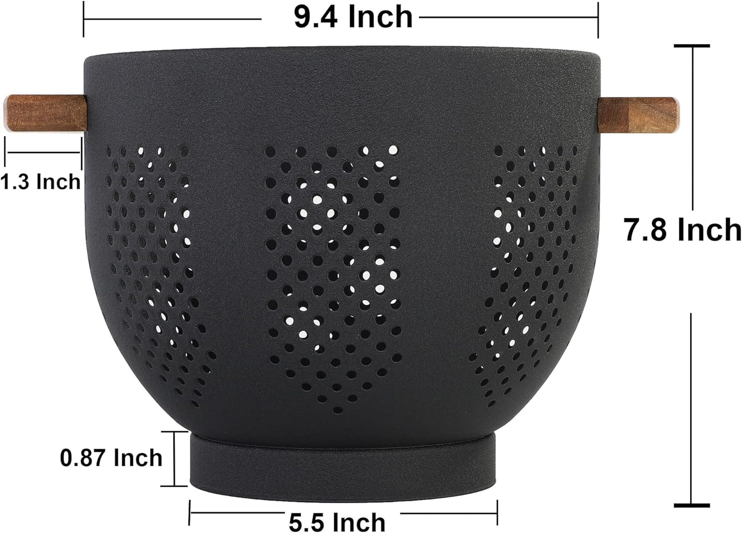 Metal Colander with Wood Handle and Stable Base, 5.5 Quart Powder Coated Steel Kitchen Strainer Basket for Draining Pasta, Vegetable and fruit,Cream