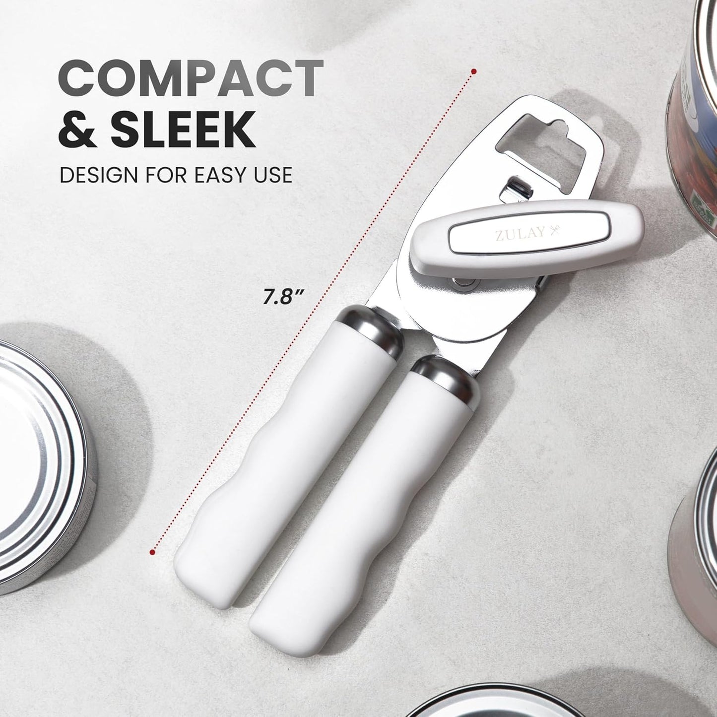 Zulay Kitchen Heavy Duty Stainless Steel Can Opener Manual with Bottle Opener - Rust Proof Manual Can Opener With Turn Knob & Comfy Soft Grip Handles - Cherry Red - Colors B