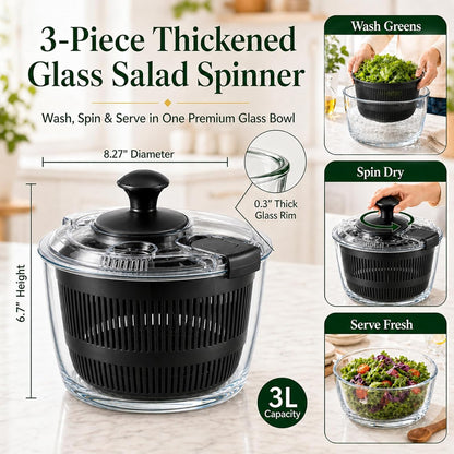 Good Grips 3.2 Qt Glass Salad Spinner Small Vegetable Dryer with Drain Microwave Safe Dishwasher Safe with Transparent Lid Crank Handle Quick Spin Greens Washer for Lettuce Herbs Fruits Pink