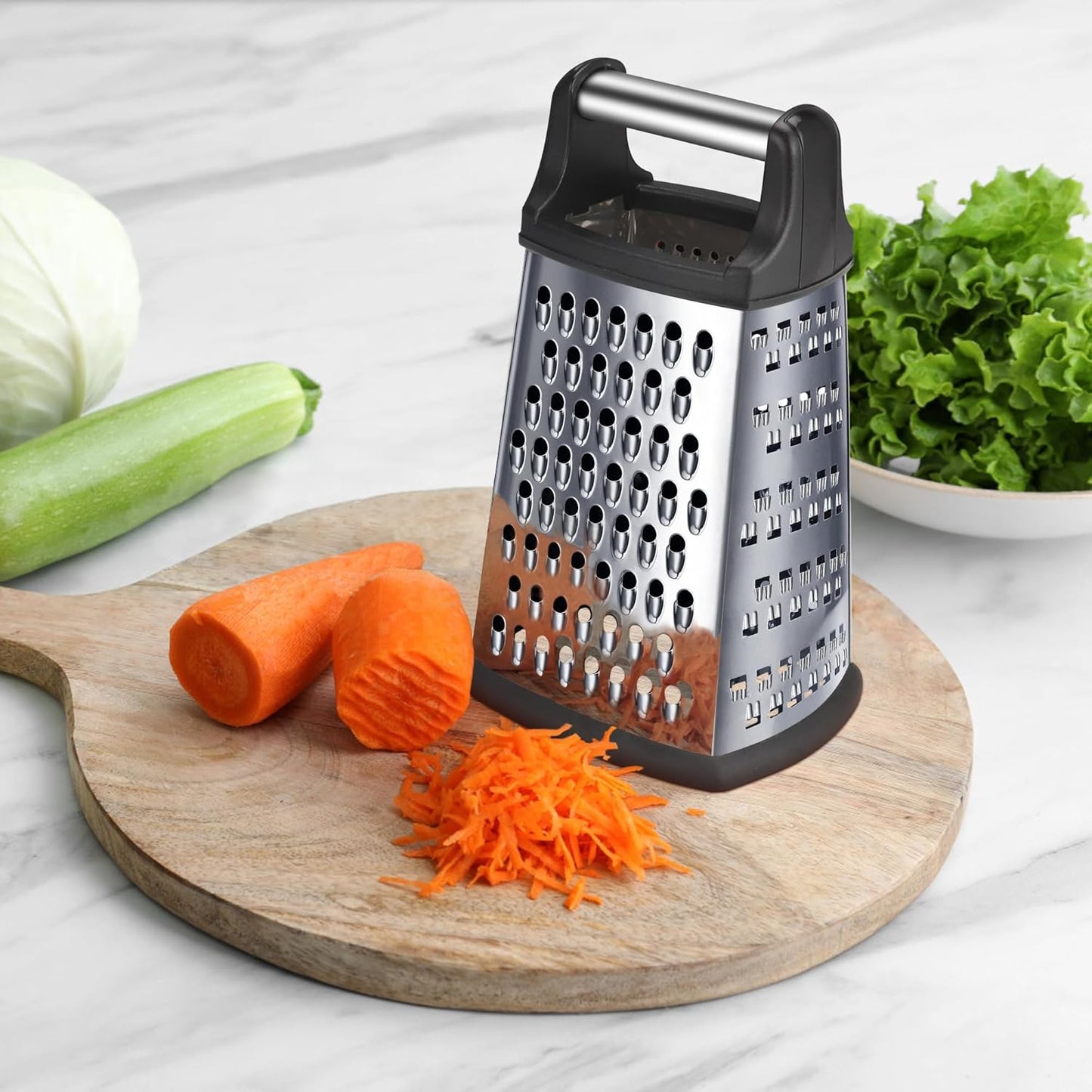 Kaishun Professional Cheese Grater, 4-Sided Stainless Steel Box Grater, Food Shredder for Cheese, Parmesan, Vegetable, Black