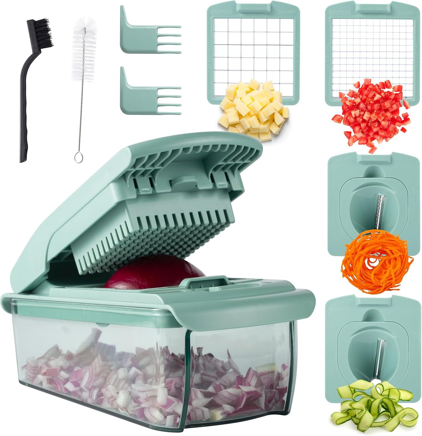 Cook with Color Vegetable Chopper - Multifunctional 11 in 1 Vegetable Chopper with Container - Food Chopper to Dice, Chop, Slice, Julienne and Spiralize, Charcoal