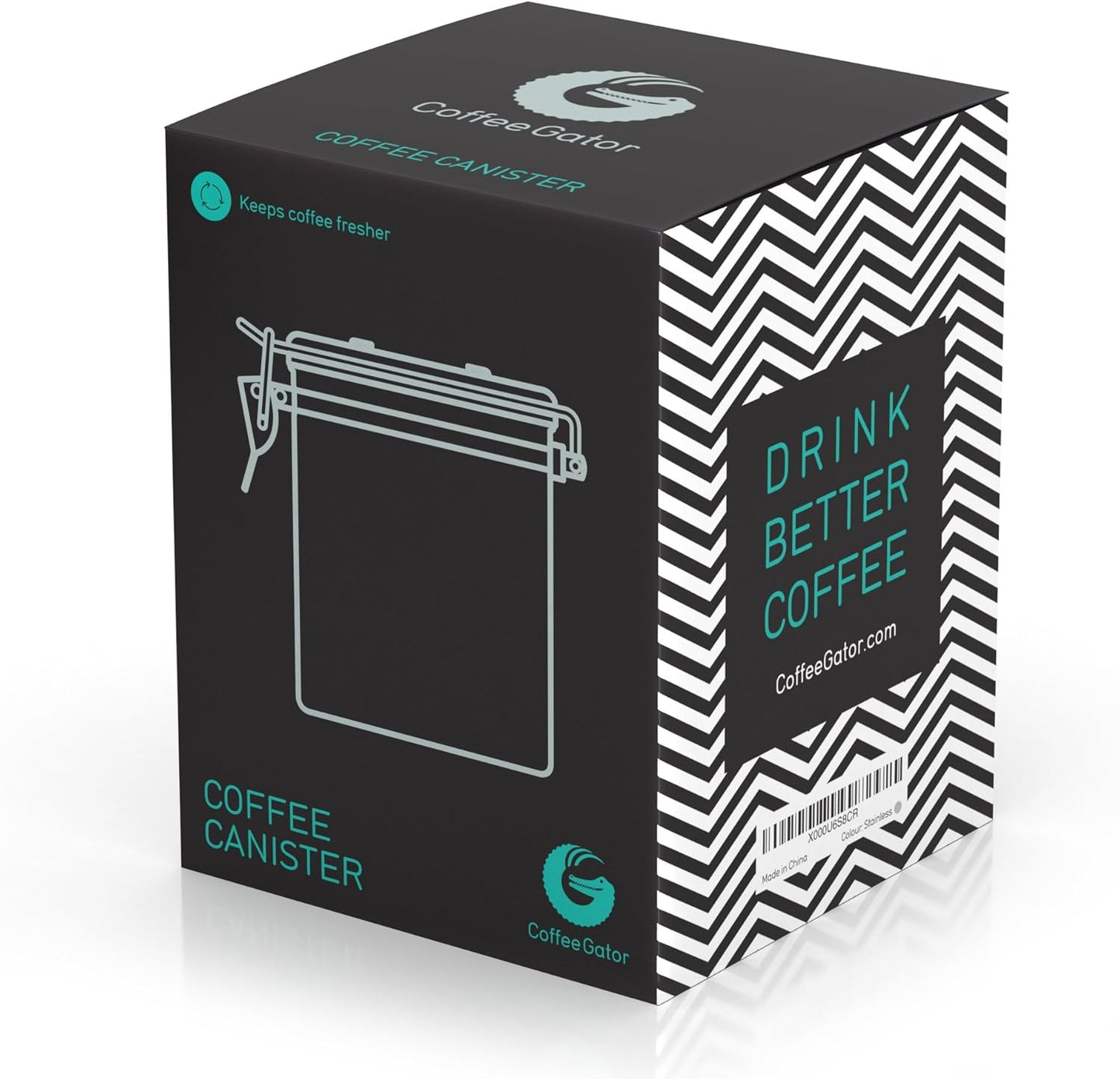 Coffee Gator Stainless Steel Canister - Medium 16oz, Gray Coffee Grounds and Beans Container with Date-Tracker, CO2-Release Valve, and Measuring Scoop - Ideal Coffee Lovers Gifts