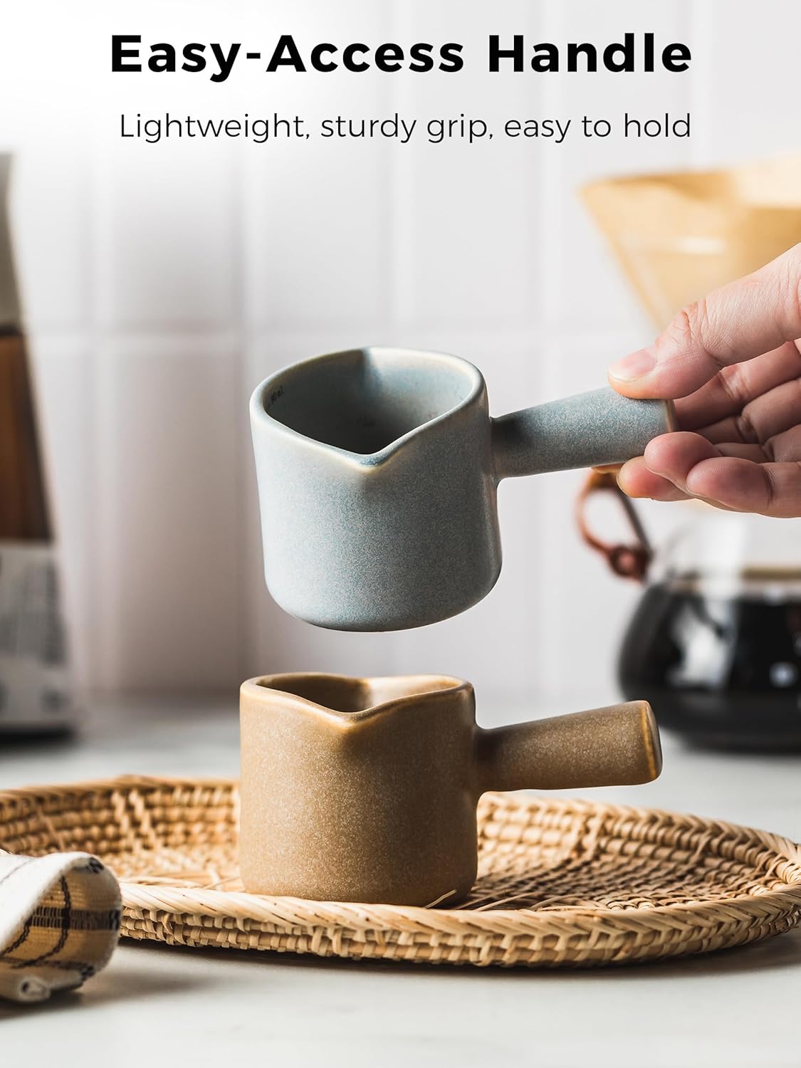 Espresso Cups Ceramic, 200ML Espresso Measuring Cup with Handle, Expresso Shots Cups with Scale, Espresso Accessories, White
