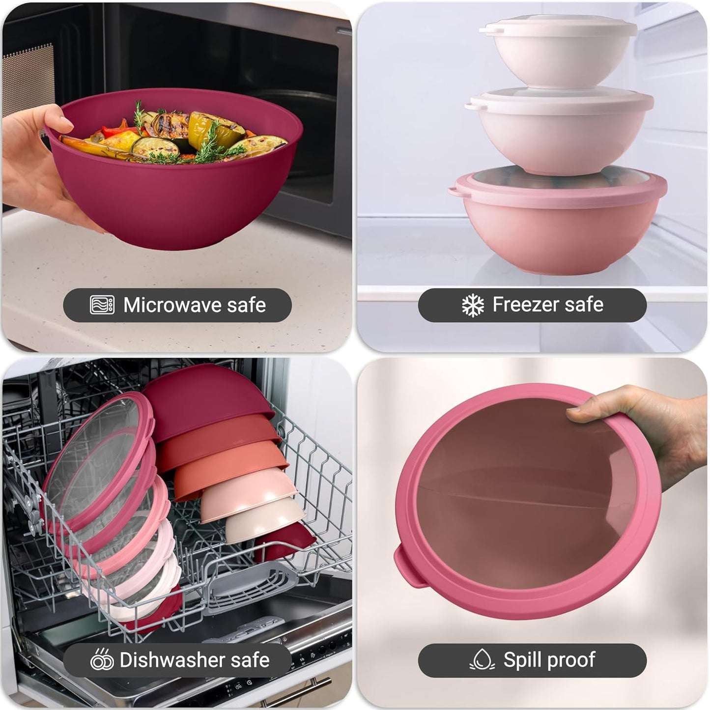 Zulay Kitchen 12 Piece Plastic Mixing Bowls with Lids Set - Leak-Proof Microwave & Freezer Safe Stackable Mixing Bowl Set for Preparing, Serving and Storing - Non-Slip Large Nesting Bowls (Blue Ombre)