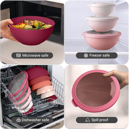 Zulay Kitchen 12 Piece Plastic Mixing Bowls with Lids Set - Leak-Proof Microwave & Freezer Safe Stackable Mixing Bowl Set for Preparing, Serving and Storing - Non-Slip Large Nesting Bowls (Blue Ombre)