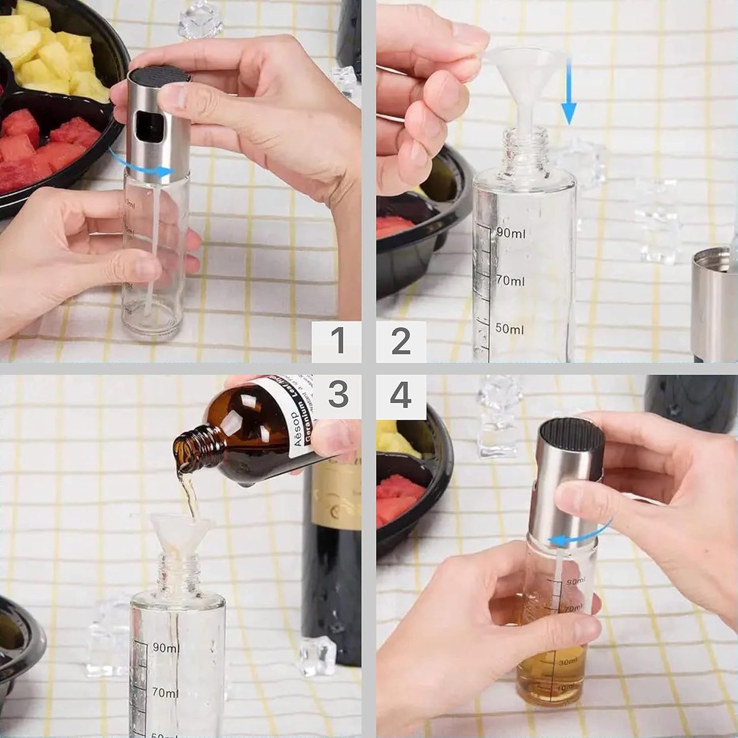 Oil Sprayer for Cooking, 100ml Olive Oil Sprayer Mister for Air Fryers, Oil Spray Bottle, Vinegar Soy Sauce Dispenser, Oil Mister with Stainless Steel Cap, for Baking Roasting Frying Use