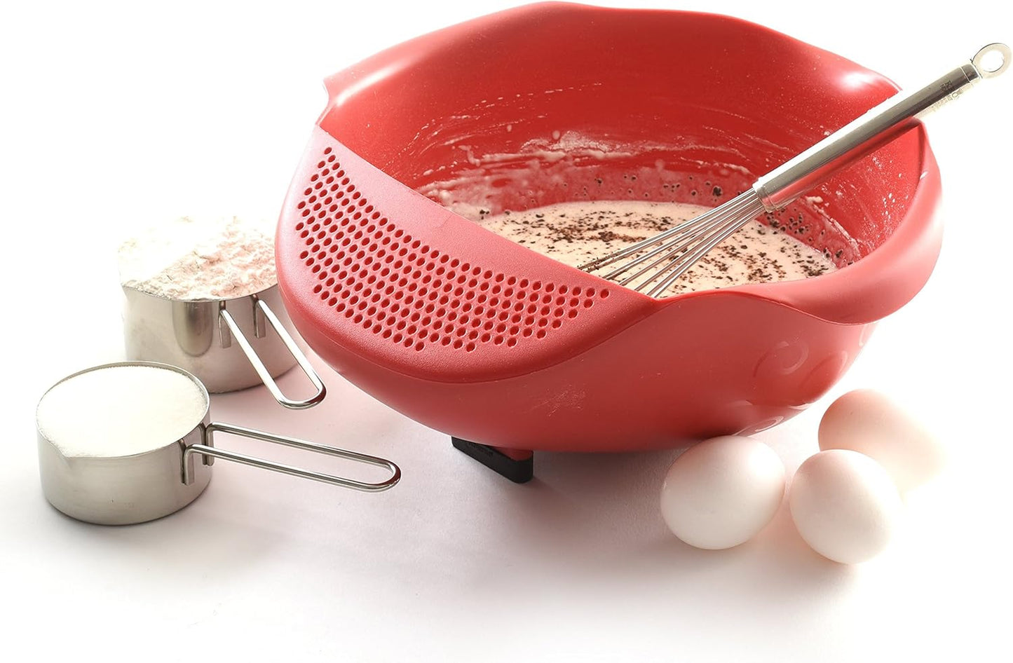 Norpro NOR-2176 Plastic Serving Bowl with Strainer , Red