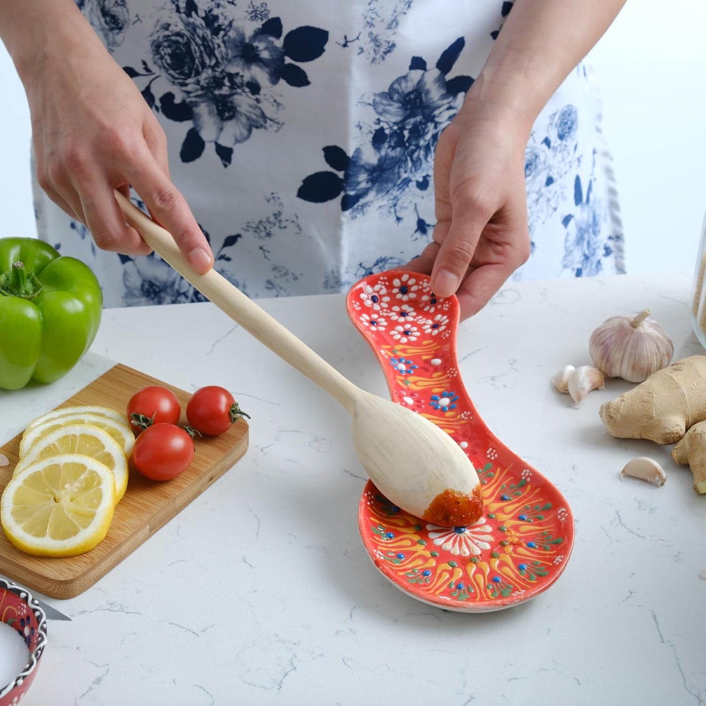 Handmade Spoon Rest, Ceramic Spoon Rest for Stove Top, 10" Spoon Rest for Kitchen Counter, Dishwasher Safe Spoon Holder for Stove, Housewarming Gifts Utensil Rest, Colorful Spoon Rests (Black)