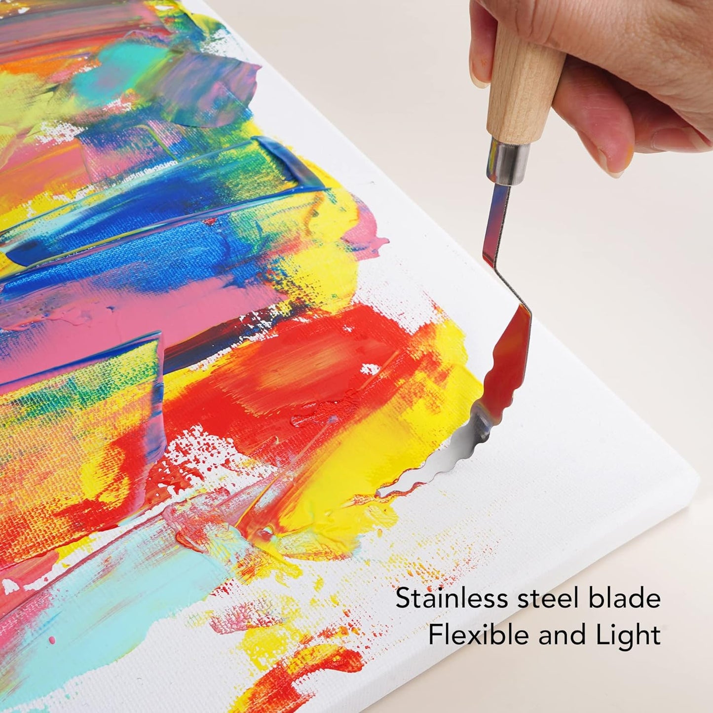 CONDA Palette Knife Painting Stainless Steel Spatula Palette Knife Oil Paint Metal Knives Wood Handle (Red 5 Piece)