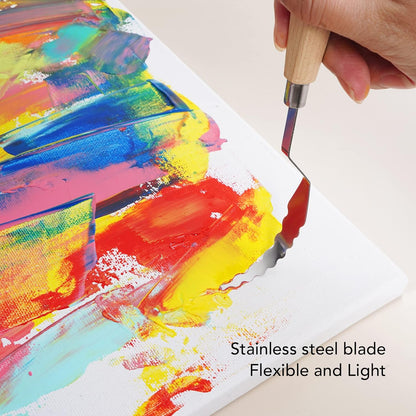 CONDA Palette Knife Painting Stainless Steel Spatula Palette Knife Oil Paint Metal Knives Wood Handle (Red 5 Piece)
