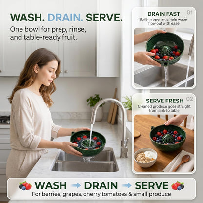 2026 Self Spinning Berry Washing Bowl, 360 Degree Cleaning Fruit Swirl Colander Center Cone, Fruit Washer Spinner Bowl, Berry Washer Spinner for Kitchen Serving and Produce Prep
