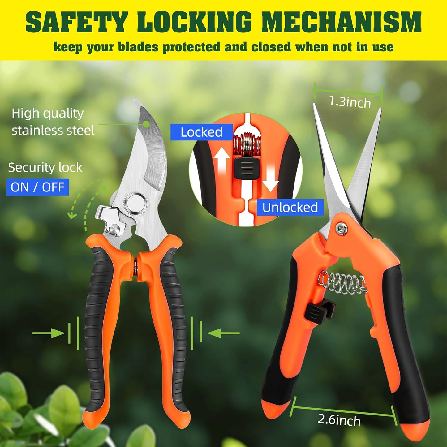 EWPJDK 4 Pack Garden Pruning Shears, Stainless Steel Garden Shears, Gardening Shears, Garden Scissors, Clippers, Pruning Snips, Pruning Shears for Gardening Tools (4PCS Yellow Orange Green)