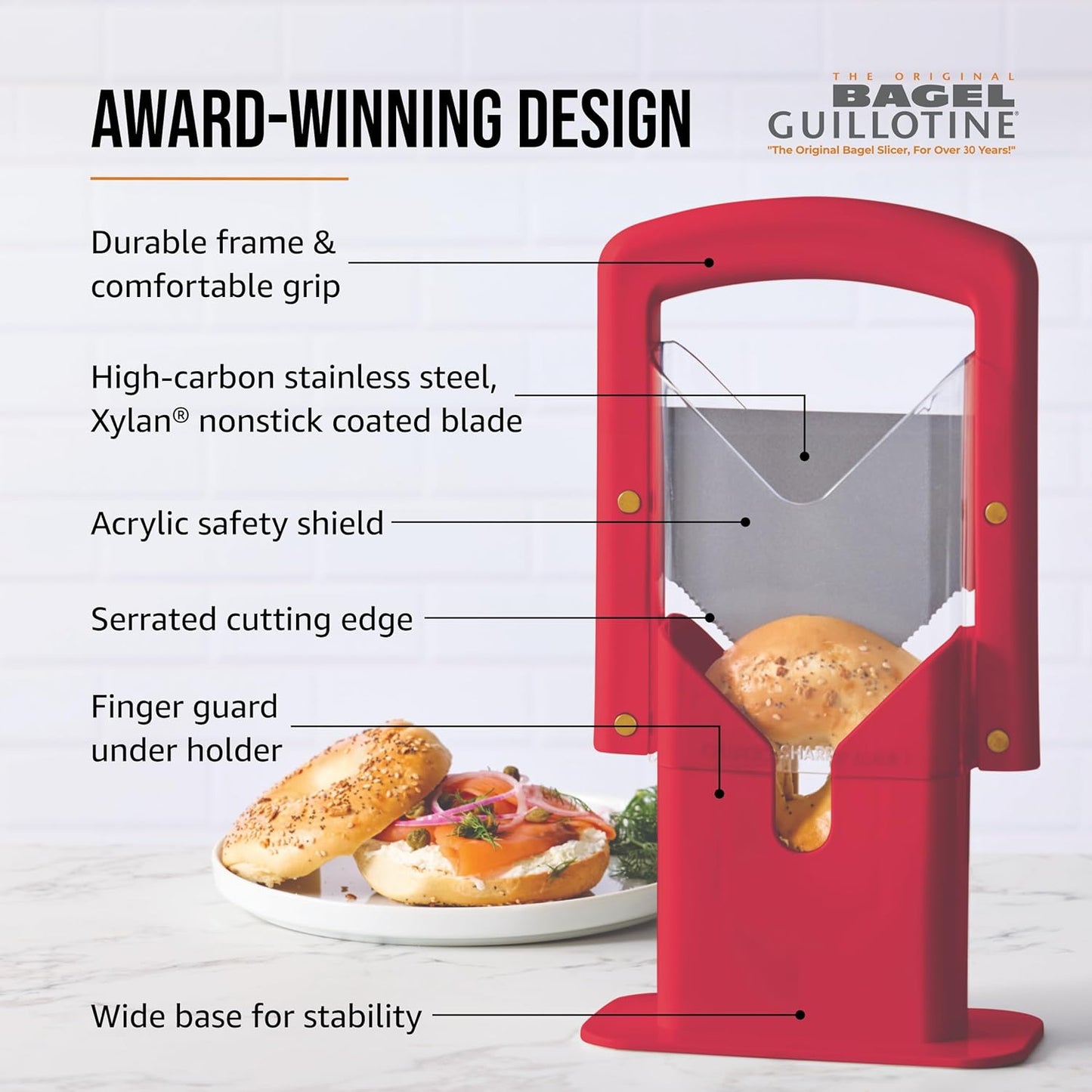 Hoan The Original Bagel Guillotine Universal Slicer, Silver, 9.25-Inch - Effortless Stainless Steel Slicer