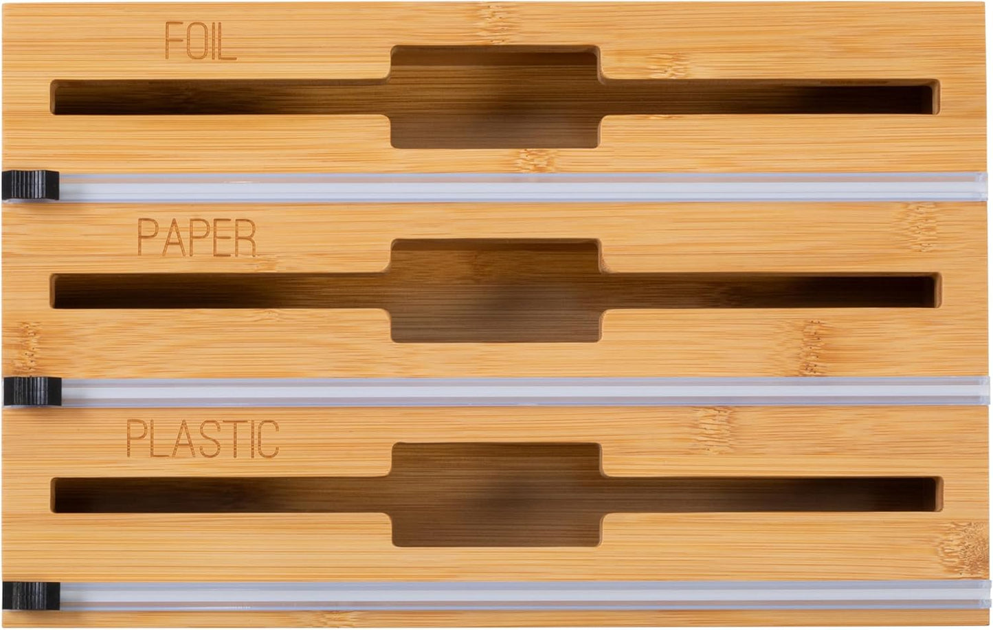 Honey Can Do 3-In-1 Bamboo Food Wrap Organizer With Safety Cutter | Plastic, Wax, Paper and Foil Holder KCH-09858 Natural