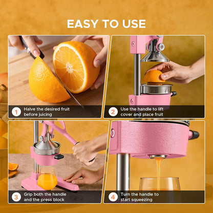 CO-Z Manual Citrus Juicer, Commercial Grade Cast Iron Orange Juicer, Professional Heavy Duty Juice Press with Removable Strainer, Manual Juice Extractor for Orange Lemon Pomegranate Citrus, Black