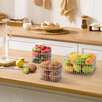 304 Stainless Steel Wire Mesh Fruit Basket Colander, 1.5L Countertop Storage Organizer for Fruits, Vegetables, Snacks.5.12 x 5.12 x 3.94 in (13cm,Rounded Square)