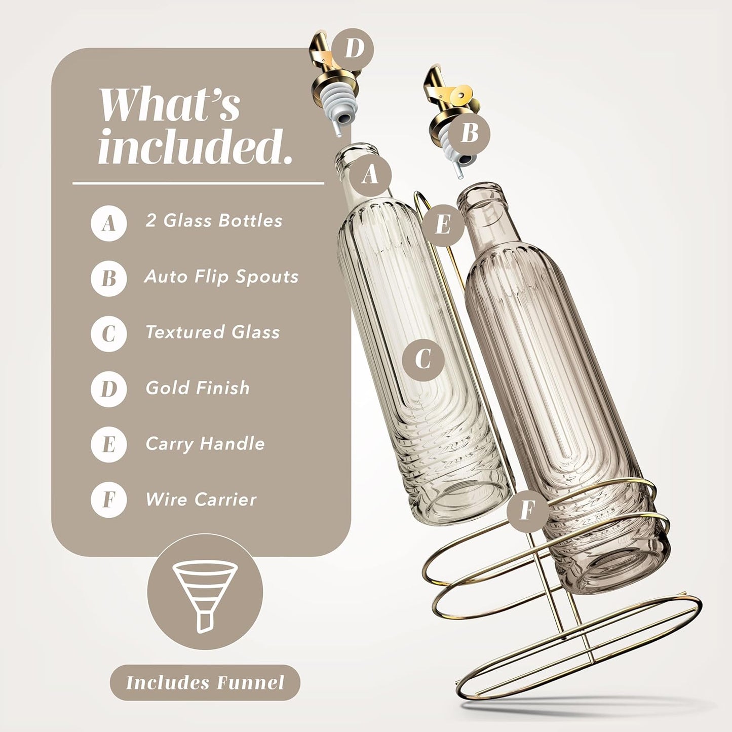 COOK WITH COLOR Glass Olive Oil Bottle Dispenser - 2 Pack- 17oz Oil and Vinegar Cruet - Olive Oil Carafe Decanter for Kitchen, Elegant Waves, Clear