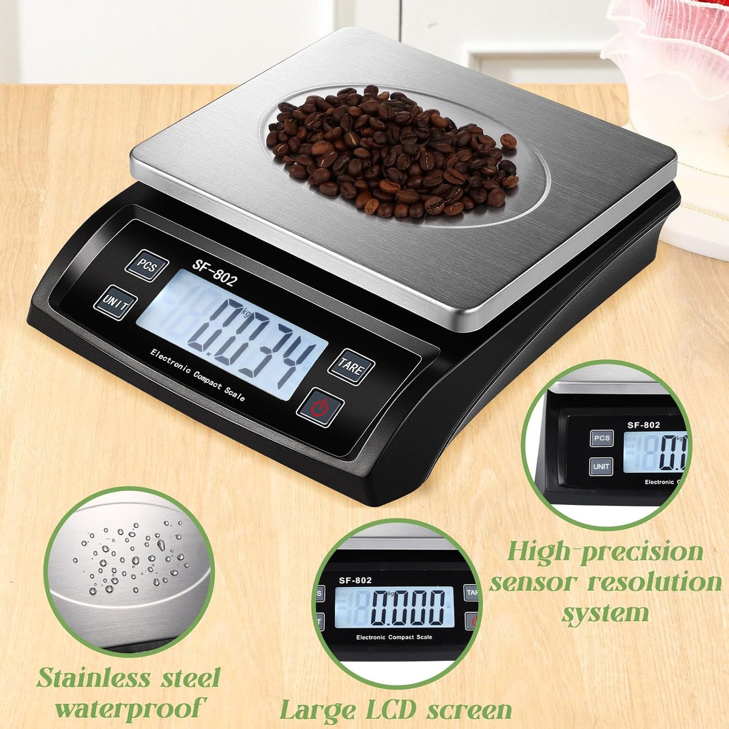 Copkim Large Digital Kitchen Scale 66LB 30kg Commercial Food Scale Stainless Bread Scale with LCD Display Commercial Weighing Devices for Baking Cooking(Silver)