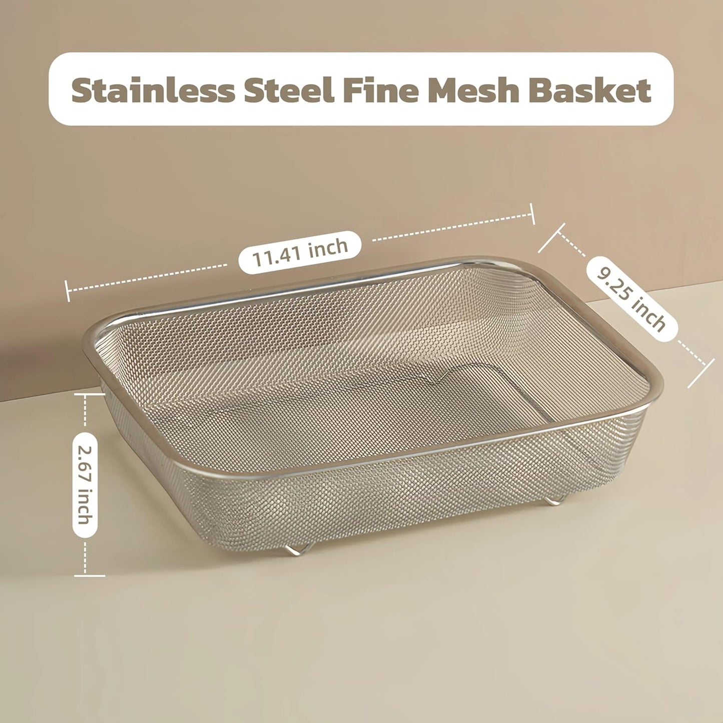Fine Mesh Strainer for Kitchen, Stainless Steel Colander Bowl for Pasta, Rice, Fruit, Metal Net Baskets with Resting Base - Strain, Drain, Rinse (Diameter 9.84 inch)
