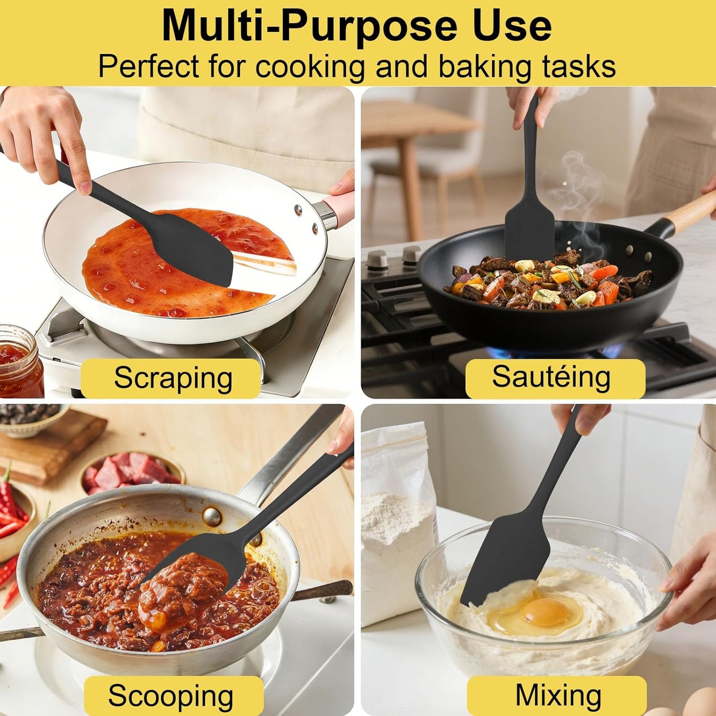 4 Pack Silicone Spatulas, 11.4 In, High Heat Resistant, BPA Free Rubber Spoon Spatula Set for Cooking, Baking, Mixing, Flexible Kitchen Utensils for Nonstick Cookware, Seamless (Blue)