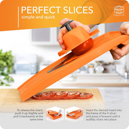 BORNER V Mandoline Slicer Kitchen V1 ClassicLine Starter Set | Vegetable Grater Börner - Quality Made in Germany, Color:Orange