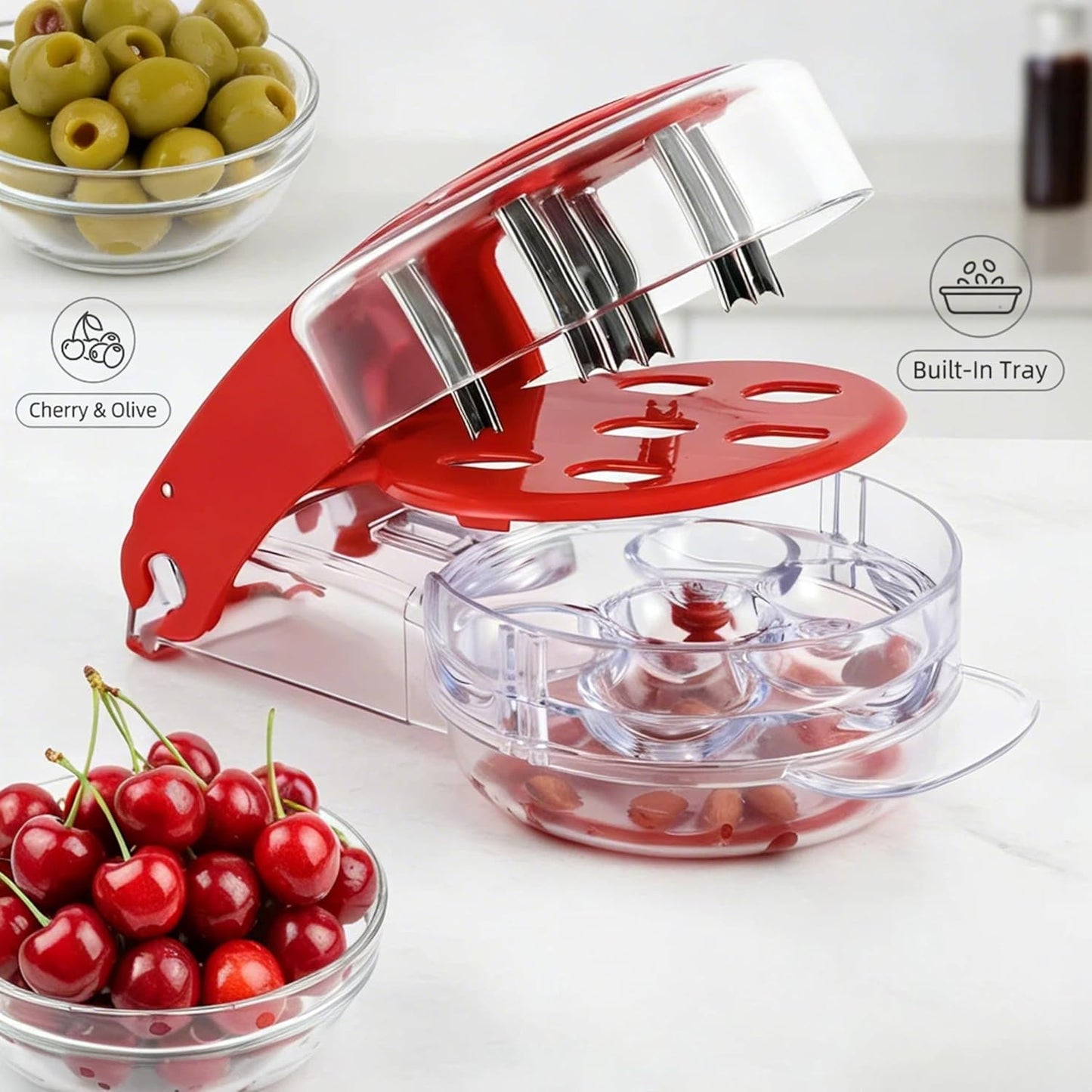 Cherry Pitter Tool 6-Capacity Cherry Picker, Seed & Pit Remover Tool for Multiple Cherries, Heavy Duty Design for Baking, Canning & Olive Prep
