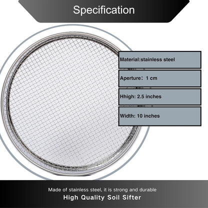 Garden Soil Sifter -10" Sifting Pan-Sieve for Sand Rocks Dirt Compost (1/12”Mesh Screen)