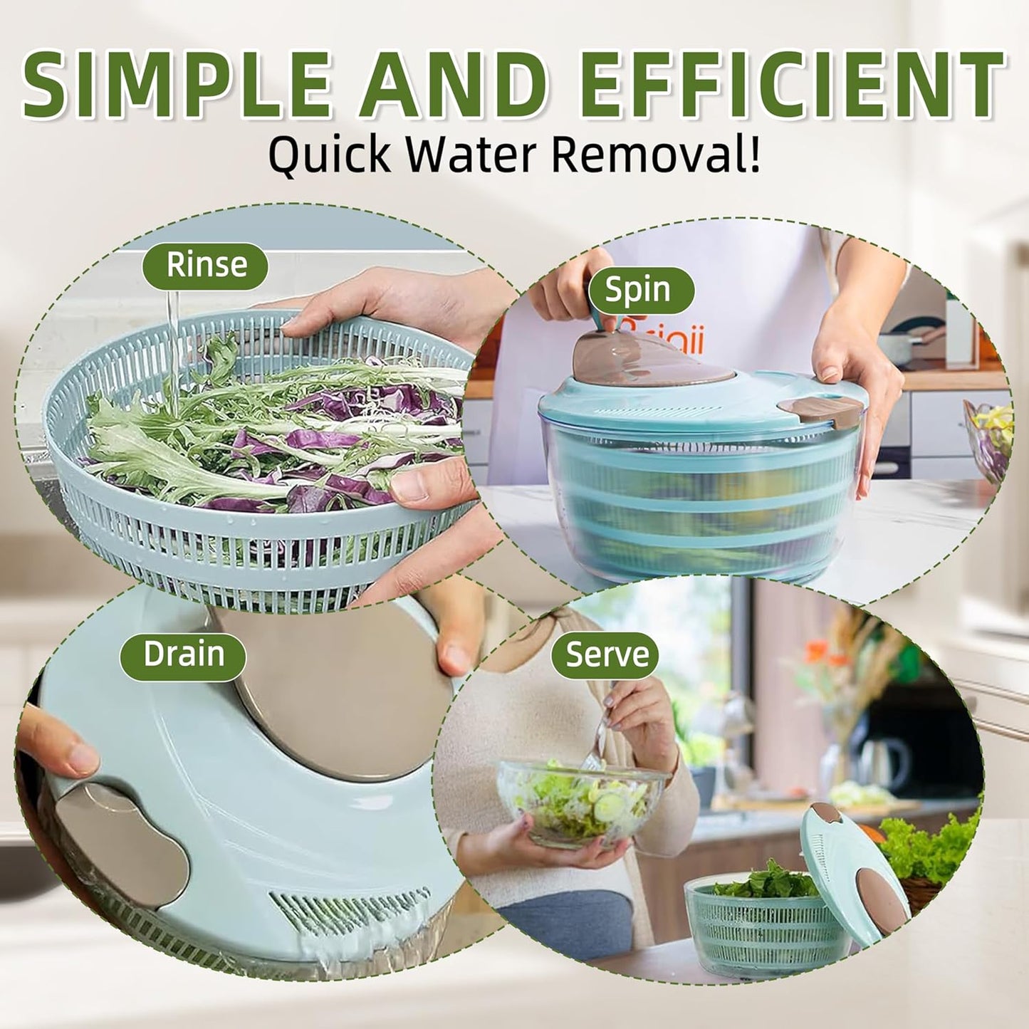 Fruit spinner Kitchen salad tool Salad Spinner Doubled Rain Holes, Lettuce Dryer For Washing, Drainage, And Dehydrating Greens, Fruits, And Vegetables Nordic Blue Salad Dehydrator,Blue