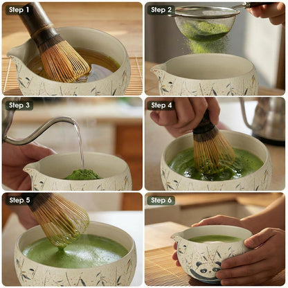 Matcha Whisk Set, 7-Piece Matcha Kit with Ceramic Bowl, Bamboo Whisk, Scoop, Sifter, Holder & Bamboo Mat – Premium Matcha Tea Set for Beginners & Matcha Lovers, Gift Ready