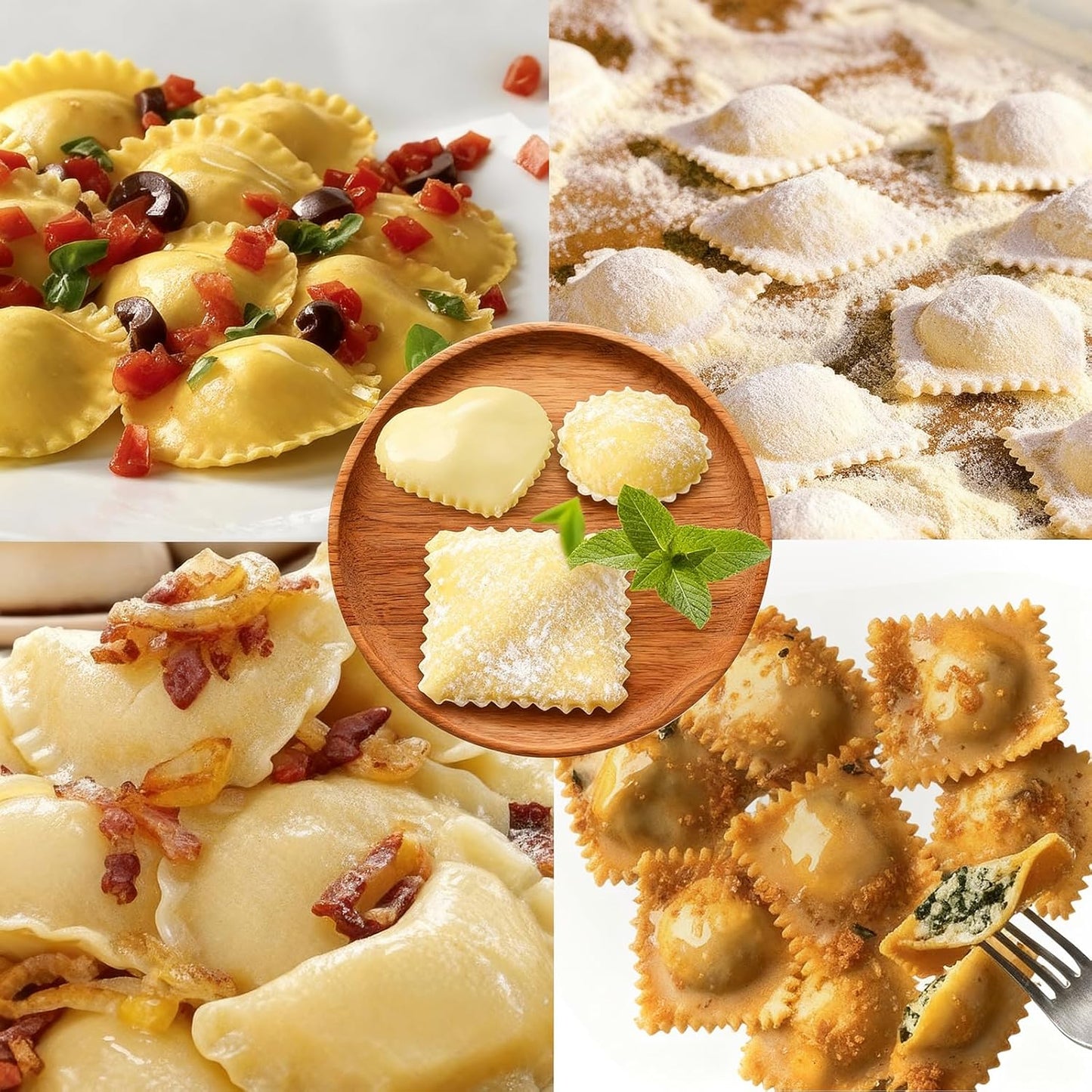 ARTPICO Ravioli Stamp Maker Cutter Roller Wheel Set of 5 Pasta Making Kit Wooden Handle Fluted Edge for Ravioli Press Cutter Pastry Dumplings Lasagna Pierogi Dough cut