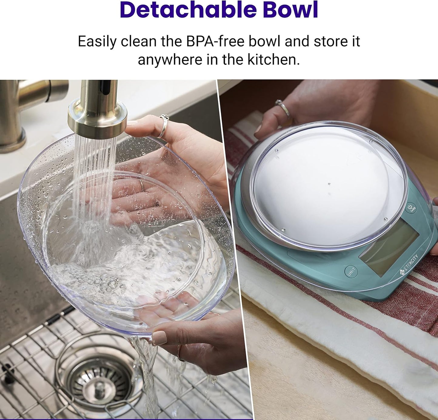 Etekcity 0.1g Food Kitchen Scale, Bowl, Digital Grams and Ounces for Weight Loss, Dieting, Baking, Cooking, and Meal Prep, 11lb/5kg, Stainless Steel Silver