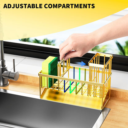 Cisily Sink Caddy Sponge Holder for Kitchen with Brush Holder and Stainless Steel Self Drain Tray, Rustproof Kitchen Sink Organizer for Sponge, Soap Dispenser Storage Accessories
