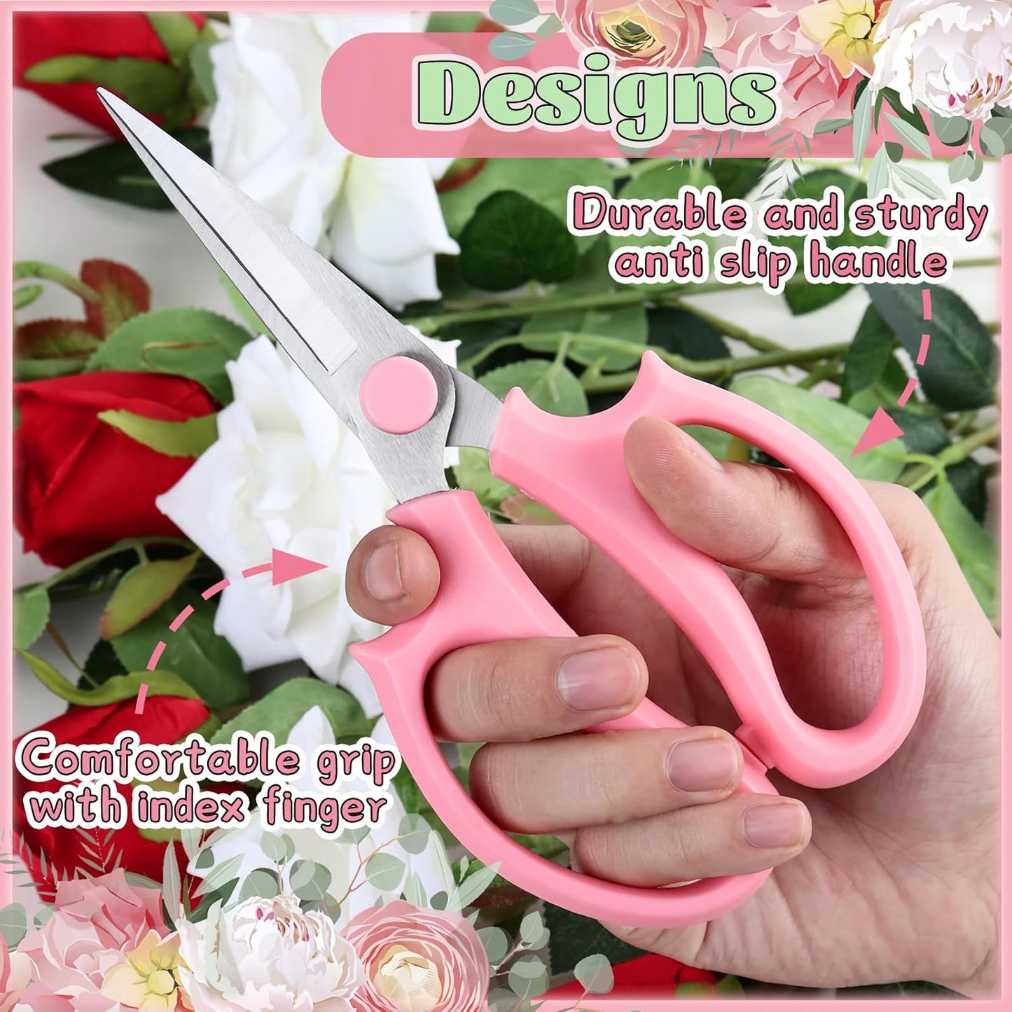 3 Pcs Garden Scissors Floral Shears,Professional Floral Scissors with Comfortable Grip Handle,Premium Garden Pruning Shears for Plants Trimming and Fruit Picking Trimming,Pink