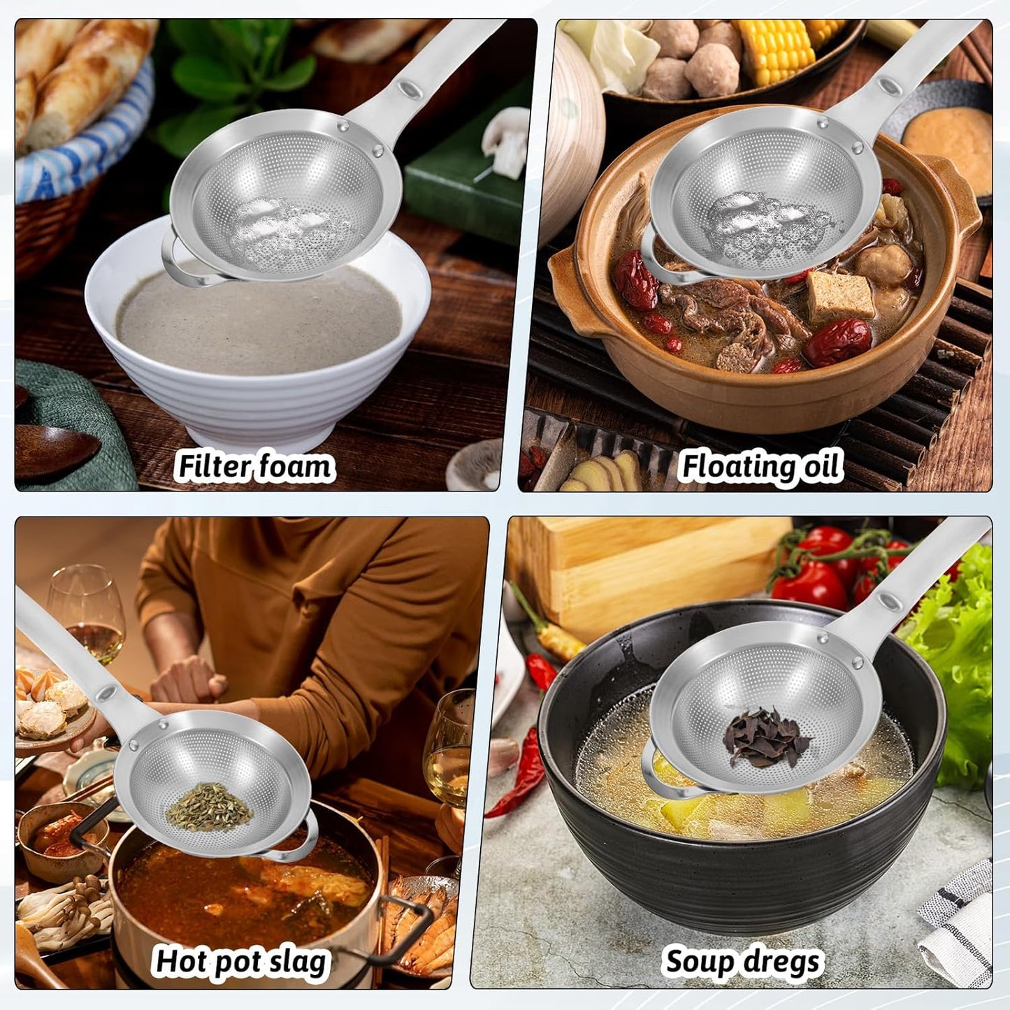 Small Fine Mesh Strainer with Handle Filter Sifter Strainer Punch Hole Stainless Steel Sieve Colander Metal Micro Sifter for Kitchen Juice Tea Baking Food Pasta Flour