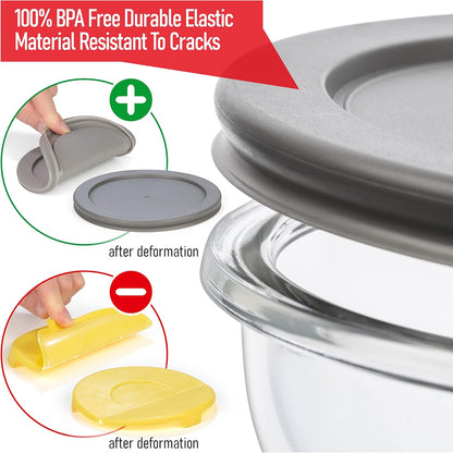 Set of 5 Nesting Glass Bowls with New Updated Acacia Lids for Foodprep, Storage, Mixing & Cooking - Microwave & Oven-ready BPA Free Durable Heat Resistant Inert Borosilicate Glass