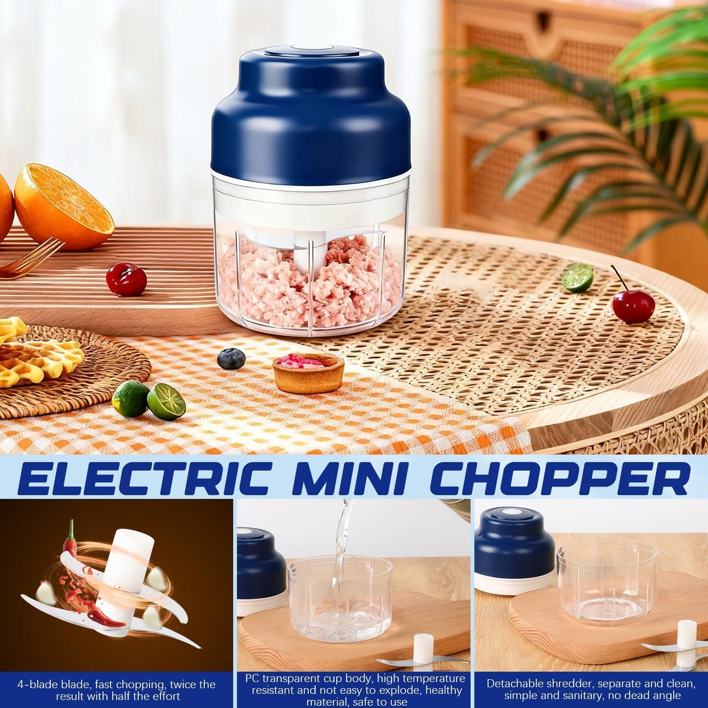Electric Mini Garlic Chopper Set,2025 New Small Garlic Chopper Mincer,Electric Food Chopper Tool,USB Rechargeable, Wireless Veggie Grinder,Kitchen Appliances