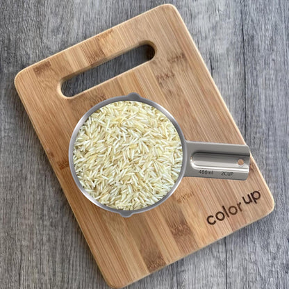 Color Up 2 Cup Measuring Cup, 480ml Stainless Steel Metal, Easy-Pour Spouts, Engraved Markings, Flat Base, Dishwasher Safe, for Dry and Liquid Ingredients