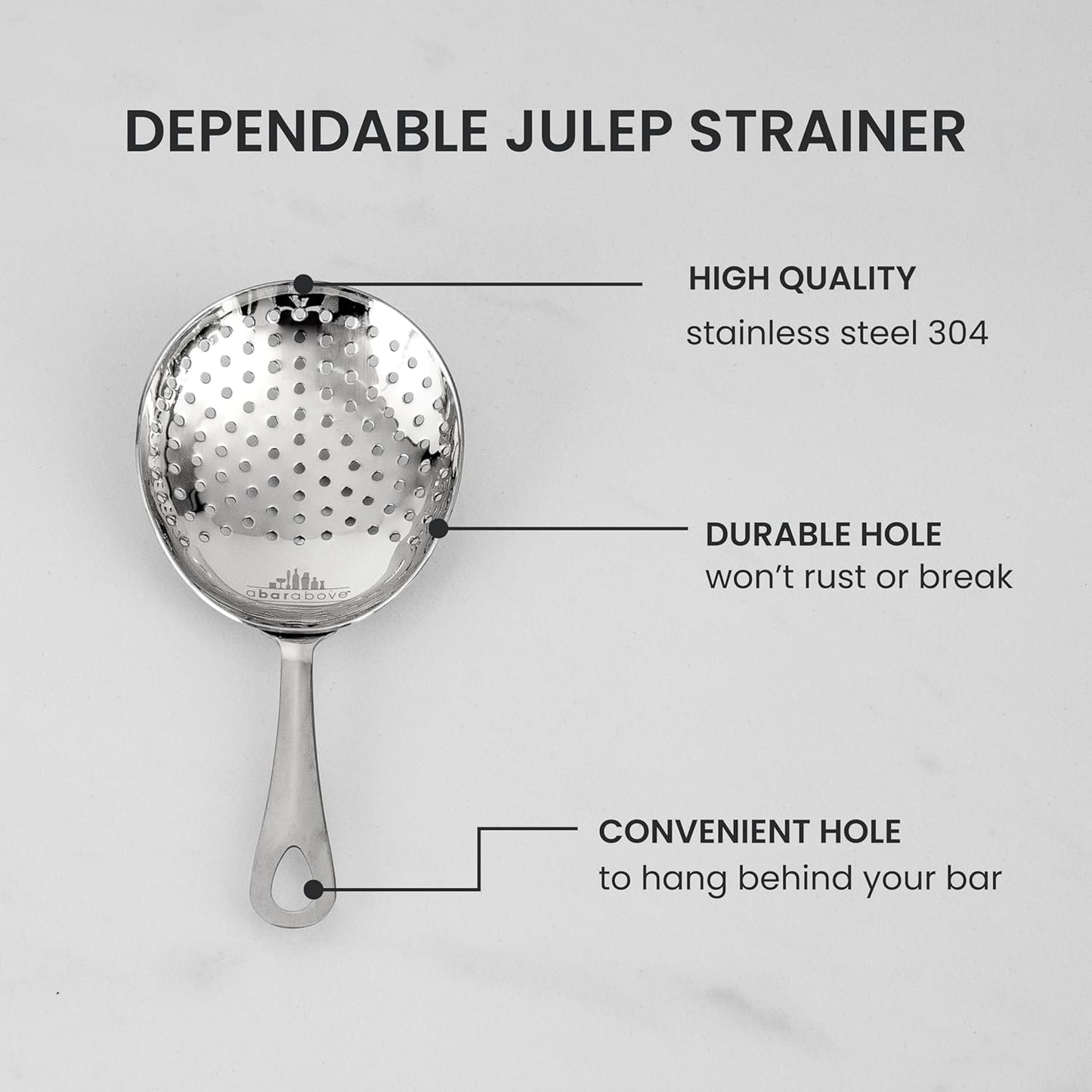 A Bar Above Professional Cocktail Strainer Set, 3-Piece Bundle, Includes Hawthorne and Julep Strainer, Fine Mesh Strainer, Rust Proof, Stainless Steel, for Home and Professional Bartender