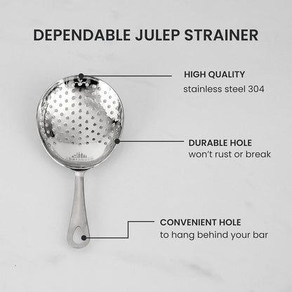 A Bar Above Professional Cocktail Strainer Set, 3-Piece Bundle, Includes Hawthorne and Julep Strainer, Fine Mesh Strainer, Rust Proof, Stainless Steel, for Home and Professional Bartender