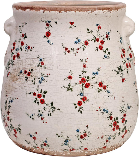 Xiaan Jiaju Tuscan Ceramic Planters and Kitchen Utensil Holder, 6.68 Inch Vintage Plant Pots with Drainage for Indoor/Outdoor, Country Cottage Vase for Home Garden Decor, Gifts for Plant Lovers, Cyan
